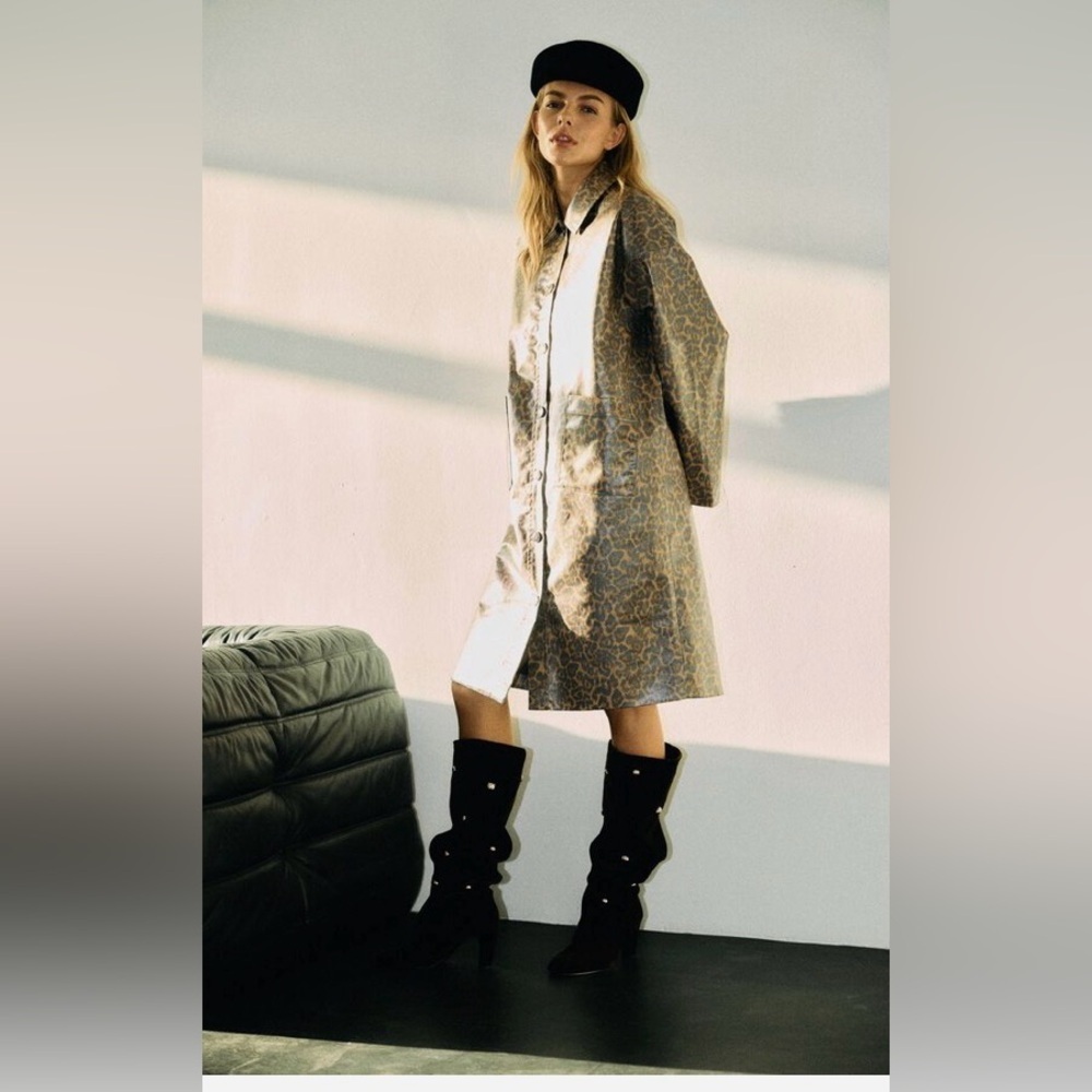 Noisy May Leopard Shiny Canvas Long Coat – Size Small (NWT) - Picture 3 of 16